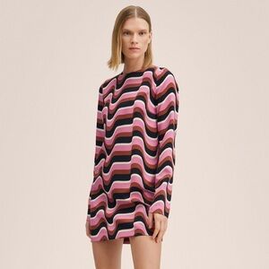 Mango Mod Printed 60s style mini dress with low back size large